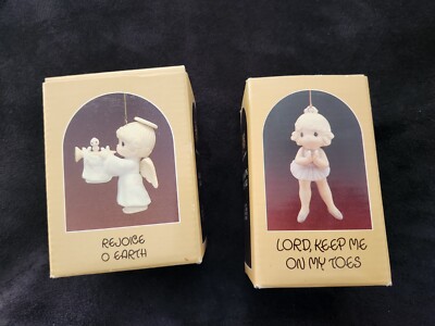 2 Precious Moments Miniature Ornaments -113980 Rejoice O Earth -102423 Ballerina