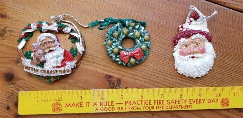 Lot of (3) Vintage Handmade Ceramic Christmas Ornaments ~ Braided Hangers ~ 1995
