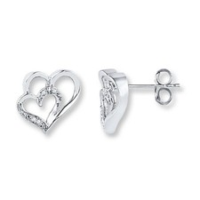 14K White Gold Plated Moissanite Diamond Cute Double Small Heart Stud Earrings