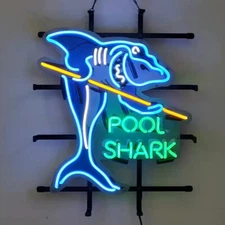 US Stock Pool Shark Neon Sign Lamp Bar Pub Game Room Cave Decor Gift 19"x15"