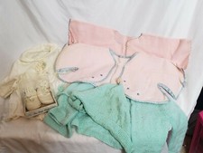 Vintage 6 Pieces Baby Toddler Clothes Pink Green Handmade No Sizes Crib Shoes 0