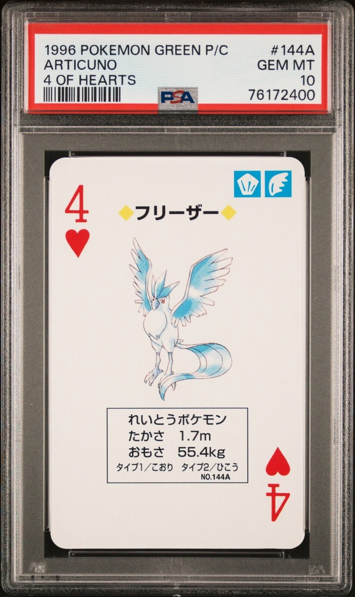 PSA 10 4 OF HEARTS 1996 POKEMON GREEN VERSION PLAYING CARDS 144A