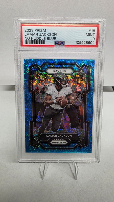 2023 Panini Prizm #18 Lamar Jackson No Huddle Blue PSA 9 #/95