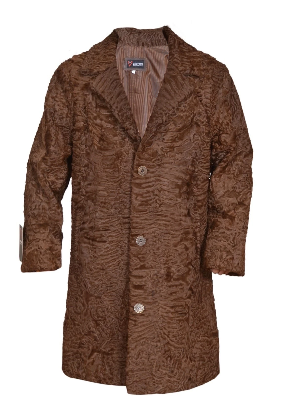 Men's Brown 100% Real Astrakhan Fur Long Coat Swakara Fur Pre Sale All sizes