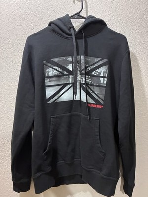 Burberry Graphic Print Black Hooded Pullover Hoodie Logo Men M