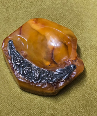 Antike baltische Bernstein Kaviar Schale Mit Silber Amber Caviar Bowl 31 Gr