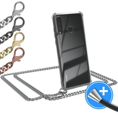 EAZY CASE für Huawei P30 Lite Hülle mit Band Handykette Metall transparent Cover