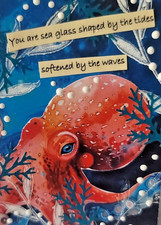 ACEO Octopus Whimsical Collage Mixed Media One of a Kind Original Art Gift