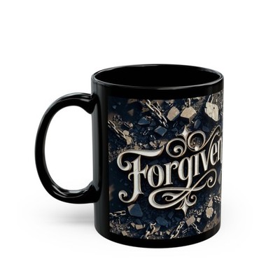 Forgiven Script Typography Mug | Black Ceramic Coffee Cup