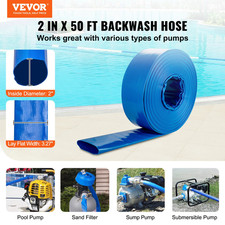 Pool Drain Hose, 2 inch by 50 ft, Durable PVC Material, Blue