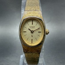 Citizen CQ Watch Women 16mm Champagne Dial Gold Tone Oval 4-833023 New Battery