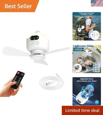 Rechargeable 10.6 Inch Tent Ceiling Fan with Timer & LED Light for Camping