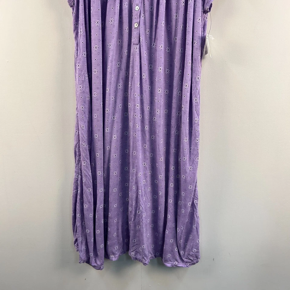 Croft & Barrow Intimates Dress Purple Floral Nightgown S/S Knit Stretch 14656 - Image 2 of 4