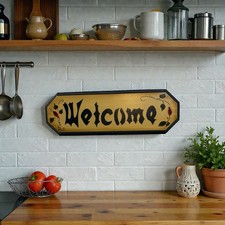 VTG Welcome Folk Art Hand Painted Wood Country Farmhouse Sign