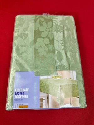 Celebrate Easter Green Floral Fabric Tablecloth 60x84 Holiday Home Decor