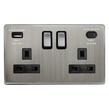 USB Double Socket 2 USB Charger Port Brushed Chrome Quick Charge N411820WDME