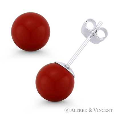 #ad #ad 3mm to 10mm Red Coral Ball Studs Pushback Stud Earrings in 14k 14kt White Gold $57.99