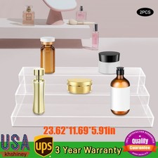 2Pcs 3-Tier Clear Acrylic Display Stand Step Shelf Jewelry Cosmetic Storage Rack