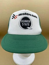 Vtg Western Auto Quaker State Trucker Mesh Snap Back Hat Green OSFA