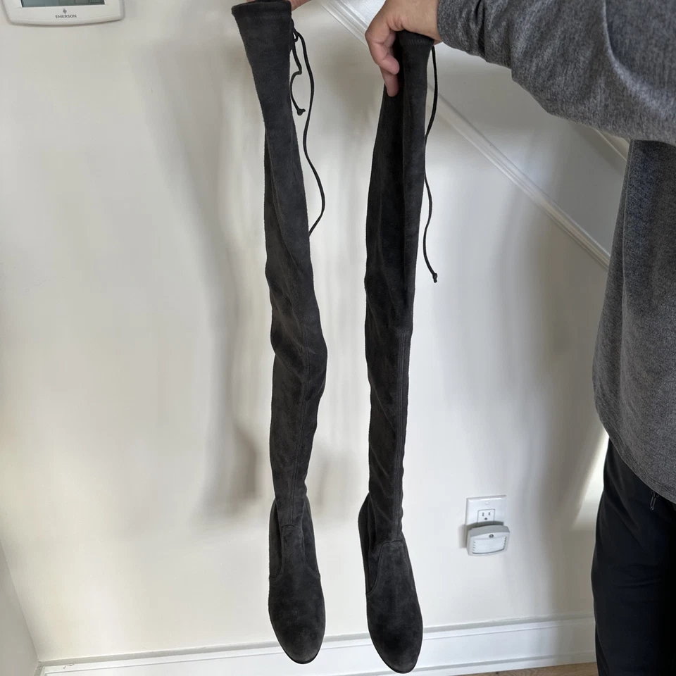 Stuart Weitzman Gray Stretch Suede Pull On over the knee Boots Size 7.5 - Image 2 of 4