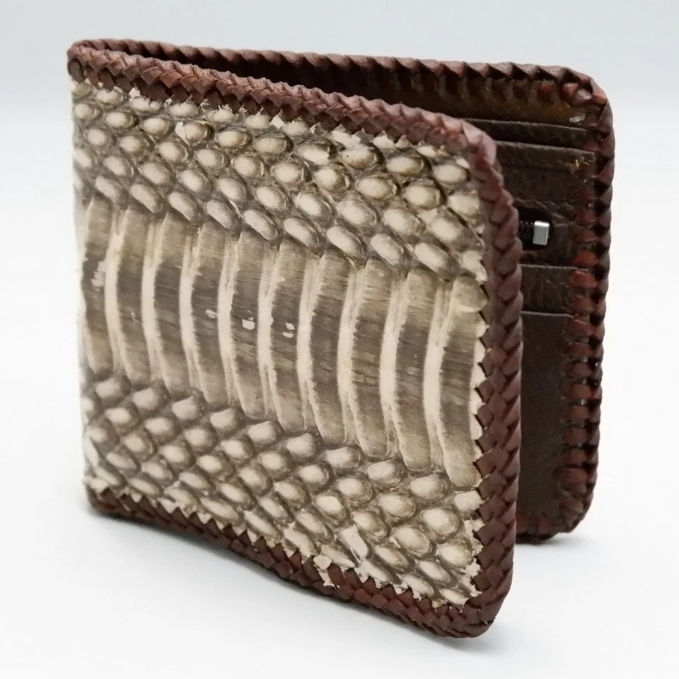 Nueva Cartera Tejida Doble Pliegue Piel Vientre Cuero Serpiente Genuino Natural Para Hombre Hecha a Mano Foto 2 de 4