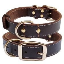 Leather Dog Collar, Heavy Duty Dog XL , Brown