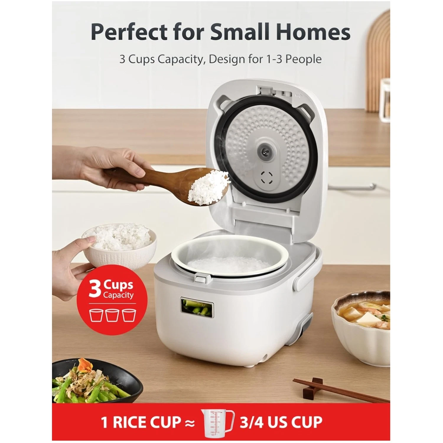 Japanese-Style Mini Rice Cooker, 3D Fuzzy Logic, 8 Settings