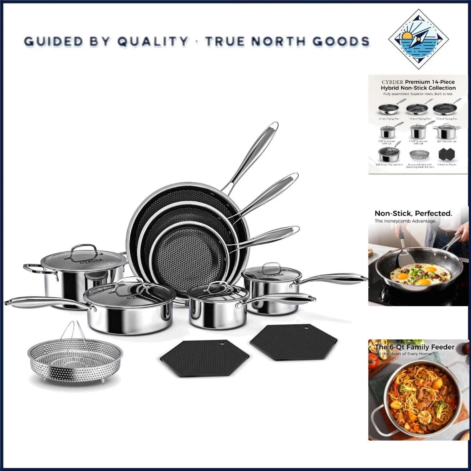 14-Piece Nonstick Hybrid Hex Cookware Set - Induction & Oven Safe, PFOA Free