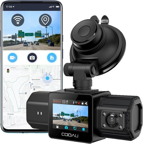 COOAU Dual Dash Cam 2.5K+1080P, integriertes GPS und WLAN, Armaturenbrettkamera für Autos