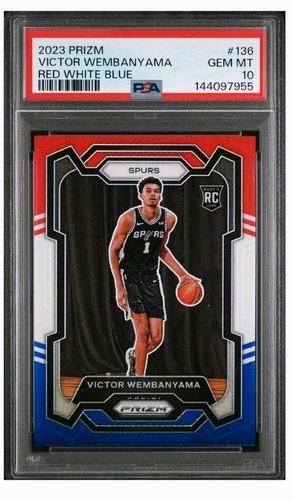 2023-24 Panini Prizm Victor Wembanyama #136 RC Rookie Blue/White/Red PSA 10