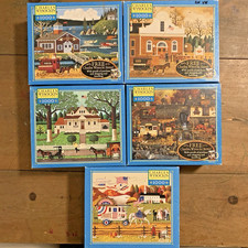 Lot of 5 CHARLES WYSOCKI Puzzles 1000 Pc MB Hasbro used complete