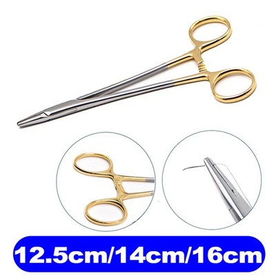 Needle Holder Pliers Mosquito Tweezer Gold Dental Instrument