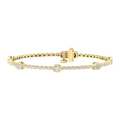 2Ct Certified Lab Grown Diamond 10K Yellow Gold Tennis Bracelet 7'' for Women