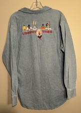 Vintage Warner Bros Looney Tunes Blue Denim/Striped Shirt Unisex/Men's Size L