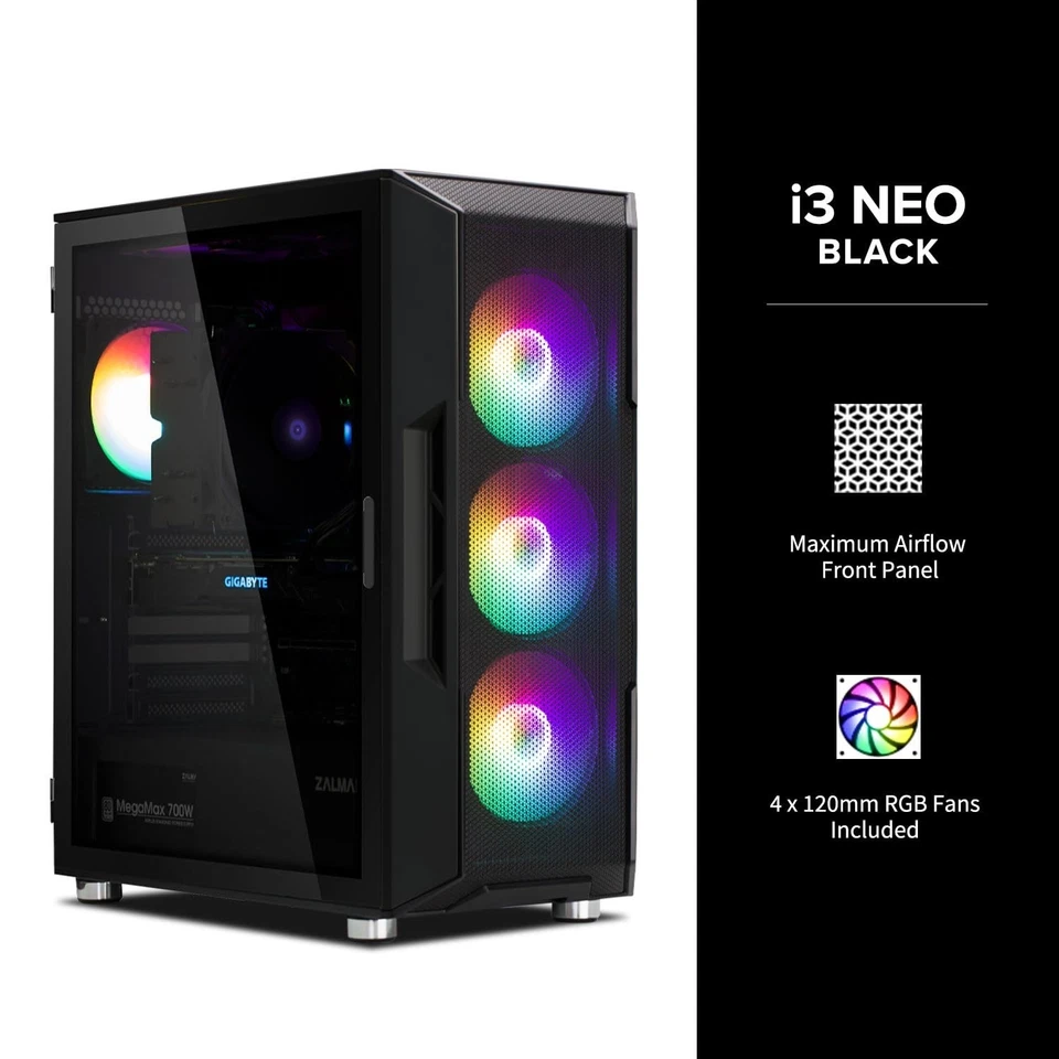 Zalman i3 NEO ATX Mid Tower Gaming PC Case - 4 x 120mm Fixed RGB Fans Preinst... - Image 2 of 4