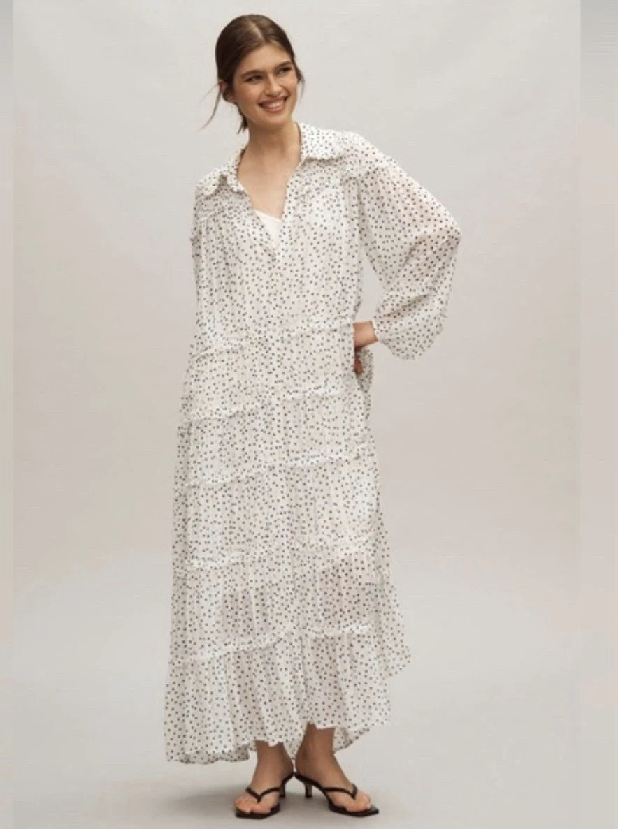 knee length dresses for ladies Long Sleeve White Polka Dot Tulle-Lace Midi Dress EU38 / Milk main image 0