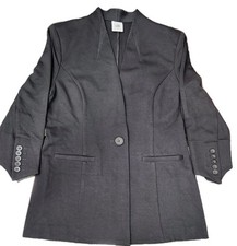 CAbi 10 3026 Black Longline Ponte Knit Collarless Blazer Jacket Size 4