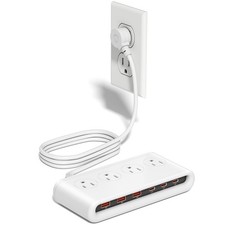 35W Power Strip 10in1 4AC 6 USB Flat Plug 5FT Extension Cord PD20W