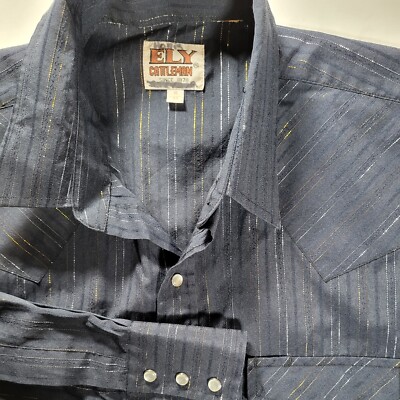 Ely Cattleman Pearl Snap Men Large 16/33 Black Metallic Stripe Long Sleeve Shirt