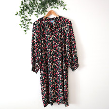 Draper James RSVP Black Red Floral Cuffed Long Sleeve Lined Dress Size Medium