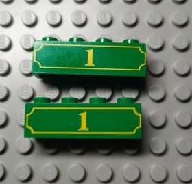 Lego 2x 1x4 Brick Green with Yellow "1" from Toy Story Train 7597 3010pb119