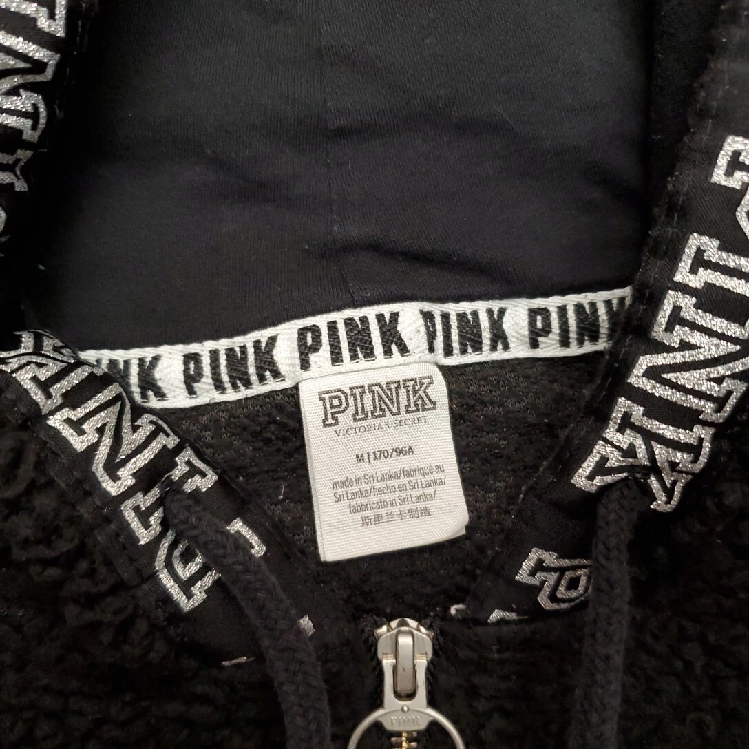 UNDERCOVER Felpa con cappuccio rosa Victorias Secret donna M nera Bling cane paillettes raso manica 1 4 zip