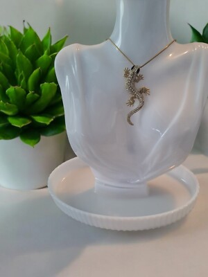 VINTAGE schöne Eidechse/Gecko Diamant Anhänger Halskette goldfarben atemberaubend.