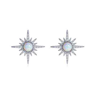 BRAND NEW Lafonn Platinum Plated 1.36CTW Opal Sunburst Stud Earrings E0518OPP00