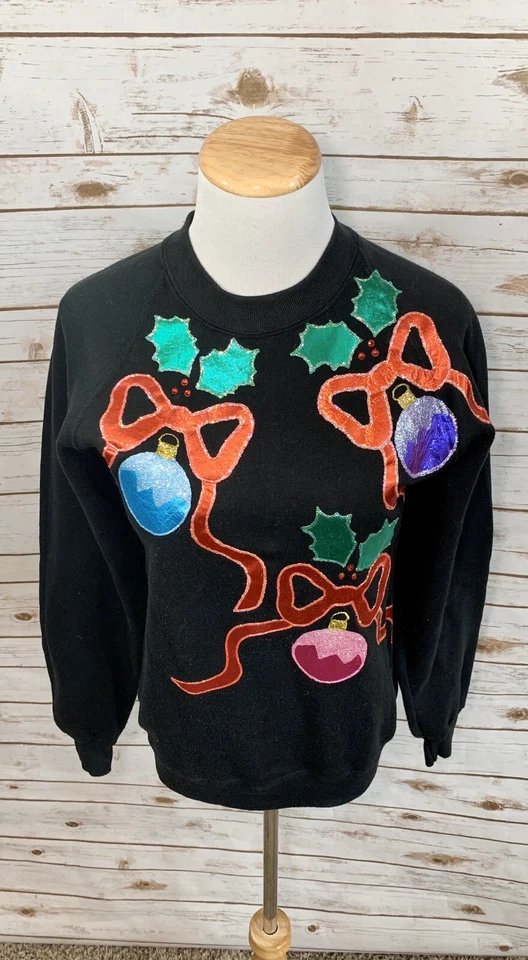 Sudadera de Navidad vintage JERZEES para mujer suéter feo mediano metálico Foto 2 de 4