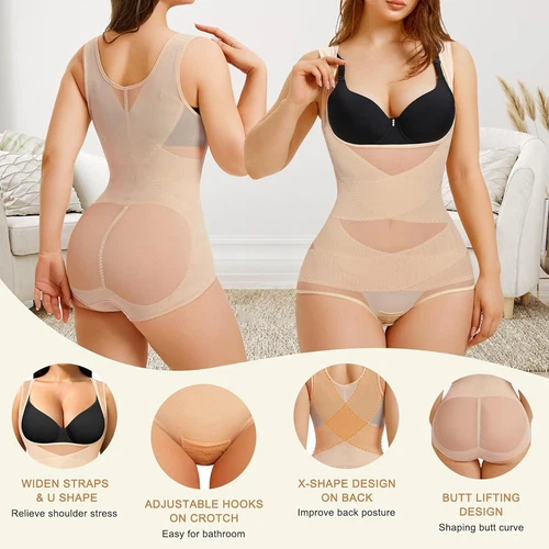 Women Tummy Control Shapewear Bodysuit Hi-waist Butt Lifter Open Bust Slimming - Picture 8 of 23