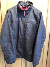 New Balance Women's M Running Windbreaker Jacket Striped Gray Pink Mesh Lined