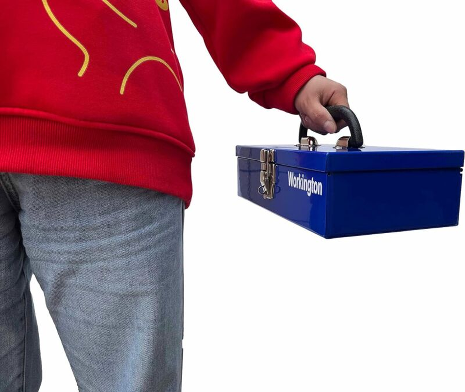 Portable Carpenter Metal Tool Box with Latch, Small Parts Box, Sockets Storag...