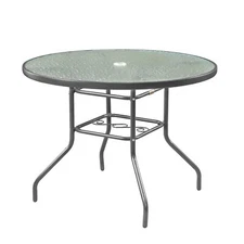 Garden Elements Sienna Patio Table Steel Frame with Glass Top, Gray, 40"