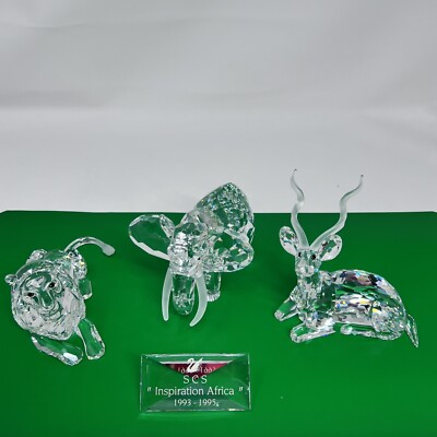 Swarovski SCS Inspiration Africa Set Elephant Kudu Lion 1993-1995 Display Plaque